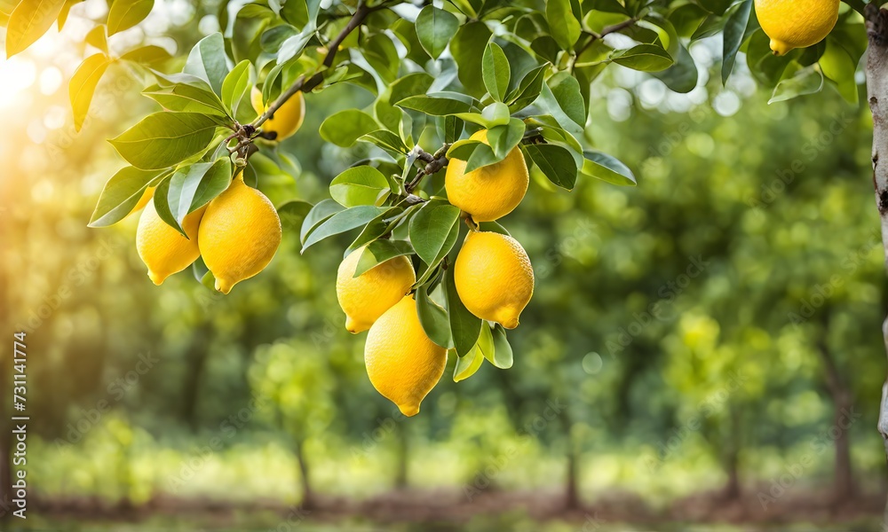 Lemon tree branches laden with bright yellow lemons