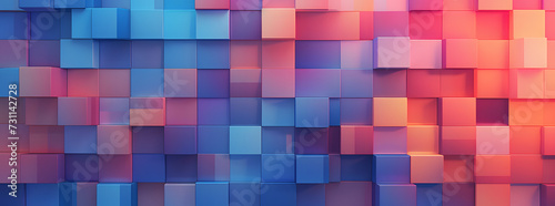 geometric wall background blue pink orange, in the style of voxel art, blocky