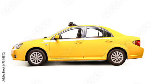 Side view yellow taxi car isolated on white.
 photo