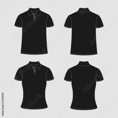 Black Polo Shirts Outline Drawing Mockup Template