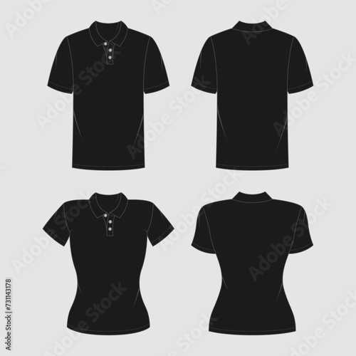 Black Polo Shirts Outline Drawing Mockup Template