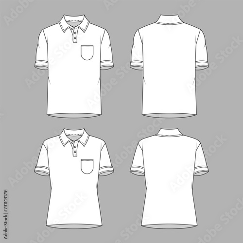 White Polo Shirts Outline Drawing Mockup Template