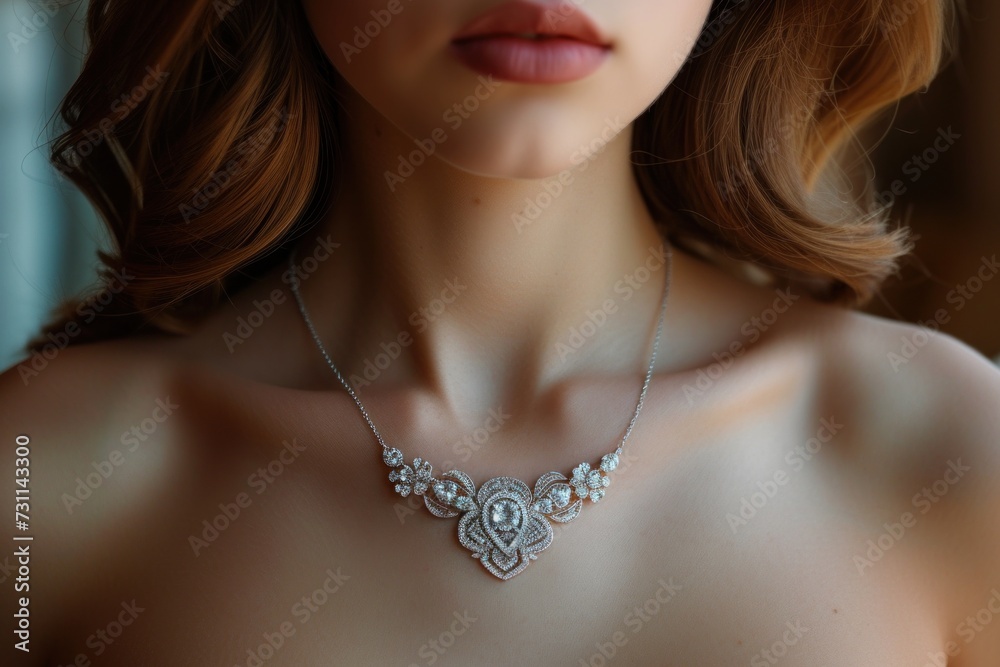 Close Up of a Woman Wearing a Necklace