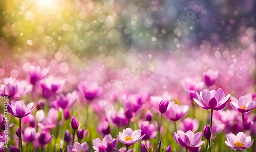 Sunny spring field: Vibrant flowers under the sun © karandaev