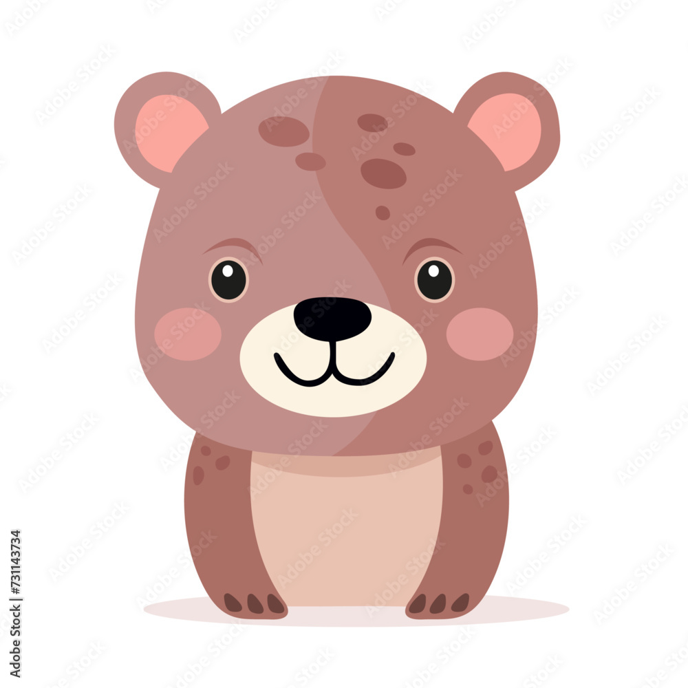 Flat illustration of a stylized cute bear. Cartoon baby bear, cute character for kids. Vector illustration Flat illustration of a stylized cute bear. Cartoon baby bear, cute character for kids. Vector illustration