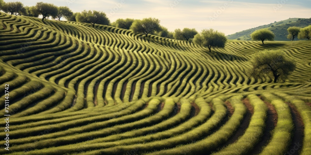 olive wavy lines field landscape