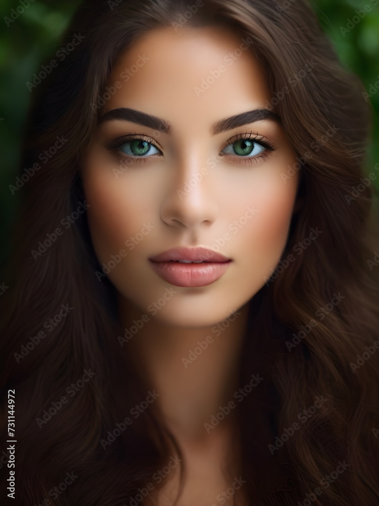 Close-up of a pretty woman with green eyes Close-up of a pretty woman with green eyes
