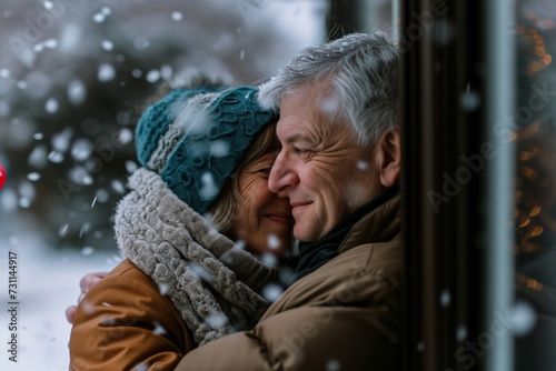 Happy senior couple during winter