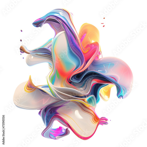 3D harmonious paint patterns blue, red, yellow, purple, and green in an abstract shape isolated on a transparent background