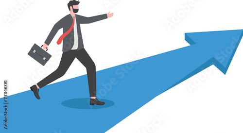 Businessman rushing on the arrow to the target goal and success

