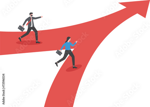 Business colleagues or partners compete for success.

