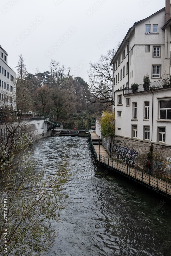 Canal in downtown Zurich Switzerland
