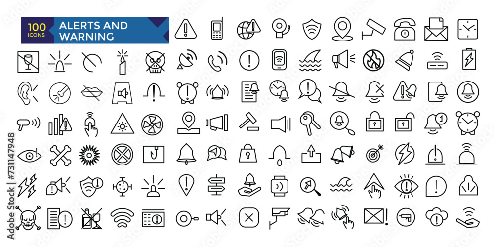 Alerts and Warning set line icon pack symbol collection