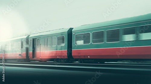 A red and green train captured in swift motion