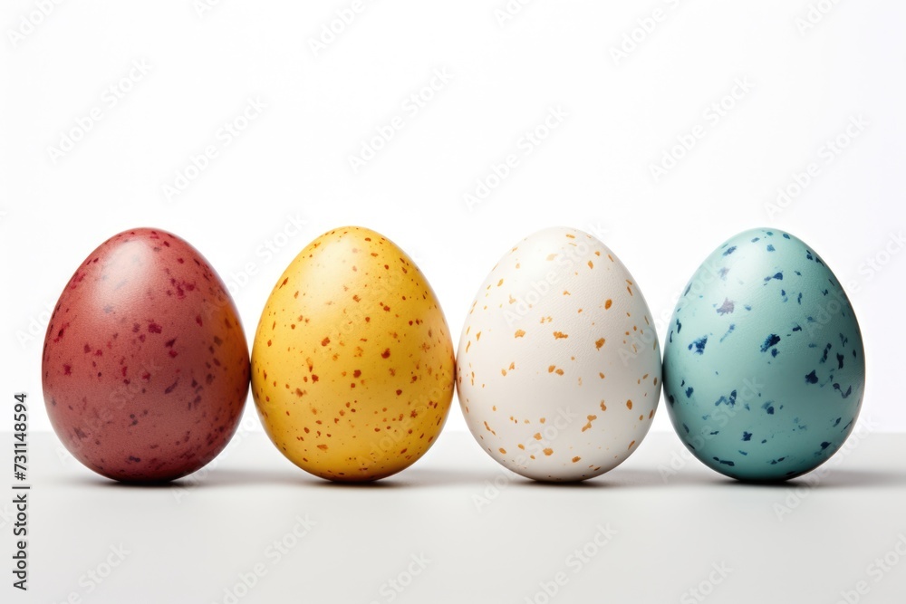 Colorful Easter Eggs with Hand-Painted Designs on White Backdrop Colorful Easter Eggs with Hand-Painted Designs on White Backdrop