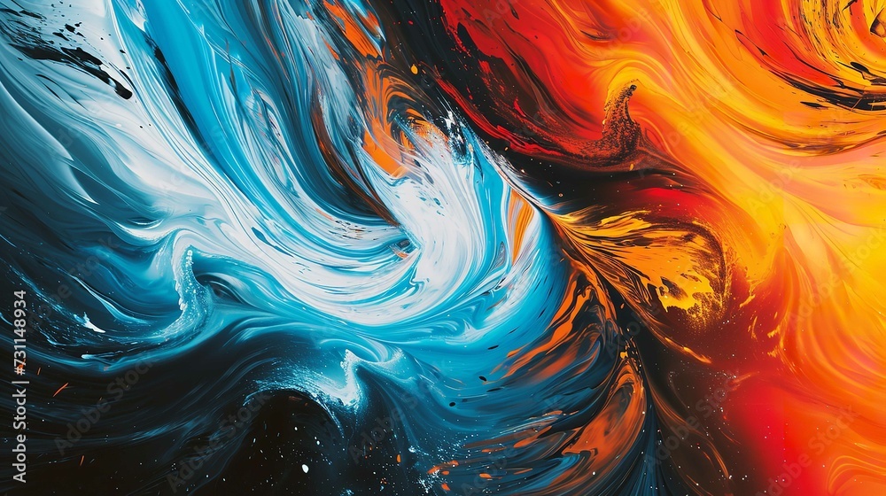 Abstract Painting of Blue, Orange, and Yellow Abstract Painting of Blue, Orange, and Yellow