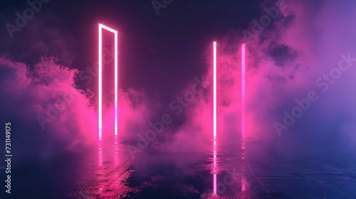 Empty Room with Smoke and Neon Lights Background
