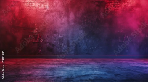 Empty Room with Smoke and Neon Lights Background