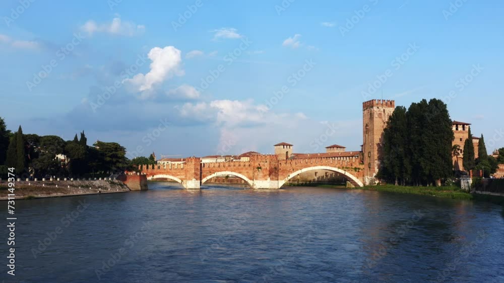 Timelapse video of the Scaliger bridge of Verona Castle, Verona, Veneto, Italy
