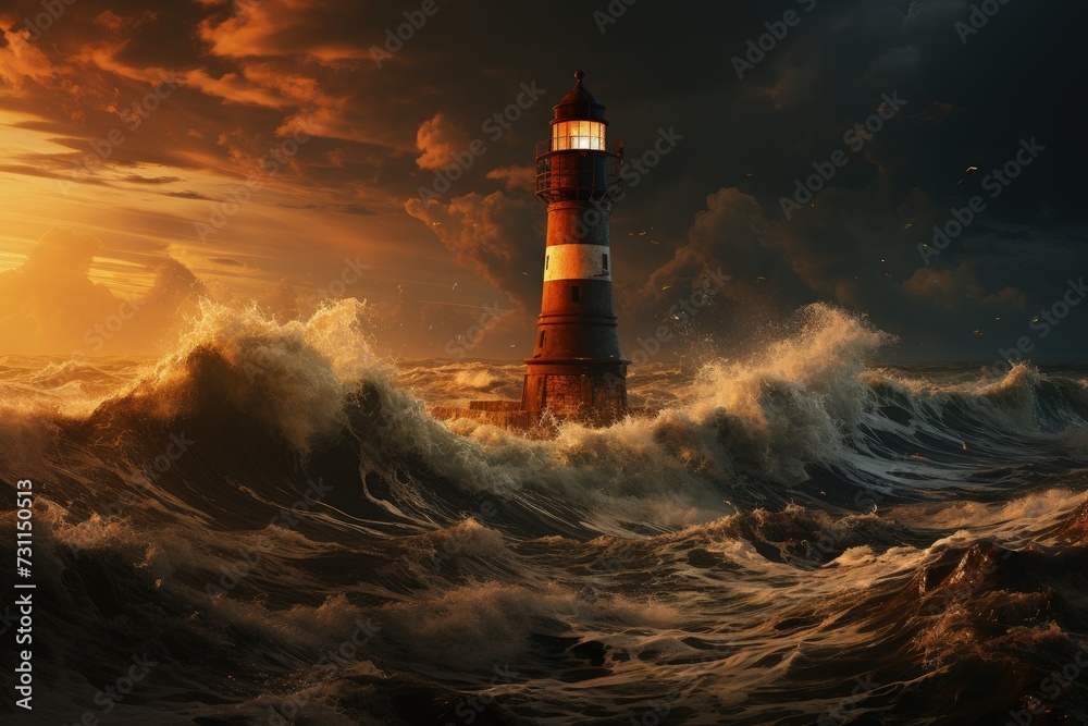 An abandoned lighthouse on a stormy coast