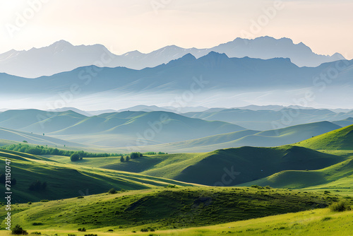 Panorama of green hills and retezat mountain