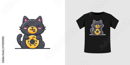 cute cat eats donuts illustration. vector files can be for T shirts  sticker  printing needs  generated by AI