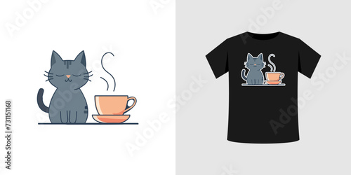 cute cat and coffee illustration. vector files can be for T shirts, sticker, printing needs, generated by AI