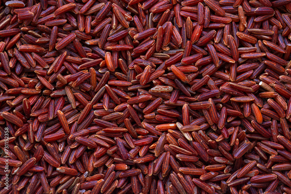 Macro black rice seeds,Close up background view of organic black purple rice