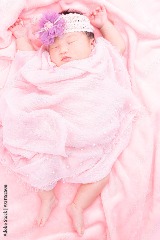 Girl sleeping with pink blanket,A newborn baby girl is sleeping on a pink blanket and is wearing a hat. Use it for a childhood, parenting or innocence theme. Add your text message to the side. Girl sleeping with pink blanket,A newborn baby girl is sleeping on a pink blanket and is wearing a hat. Use it for a childhood, parenting or innocence theme. Add your text message to the side.