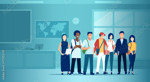 Vector of an international group of students in the classroom