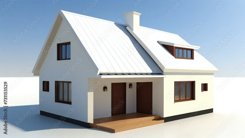 3d house model rendering on white background, Clean and precise 3D illustration modern cozy house. Concept for real estate or property.