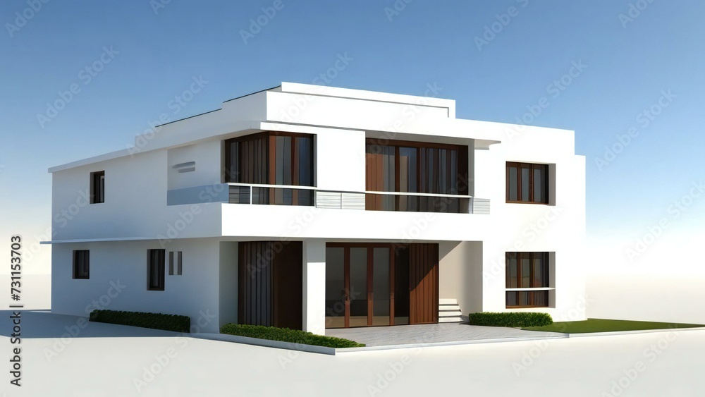 3d house model rendering on white background, Clean and precise 3D illustration modern cozy house. Concept for real estate or property.