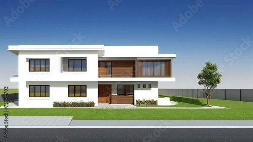 3d house model rendering on white background, Clean and precise 3D illustration modern cozy house. Concept for real estate or property. © home 3d