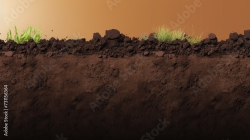 Cross-section showing different layers of soil and plants