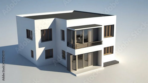 3d house model rendering on white background, Clean and precise 3D illustration modern cozy house. Concept for real estate or property.