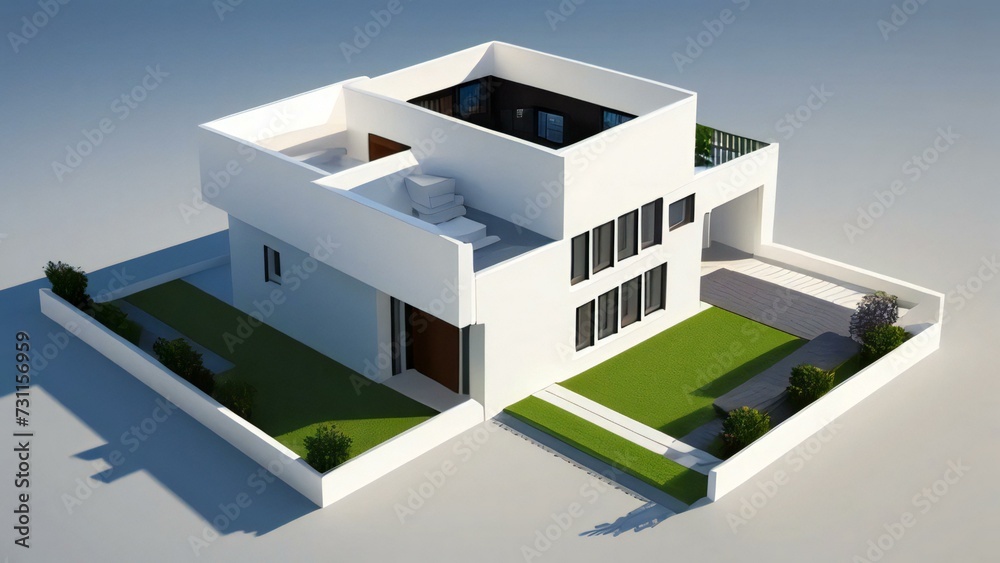 3d house model rendering on white background, Clean and precise 3D illustration modern cozy house. Concept for real estate or property. 3d house model rendering on white background, Clean and precise 3D illustration modern cozy house. Concept for real estate or property.