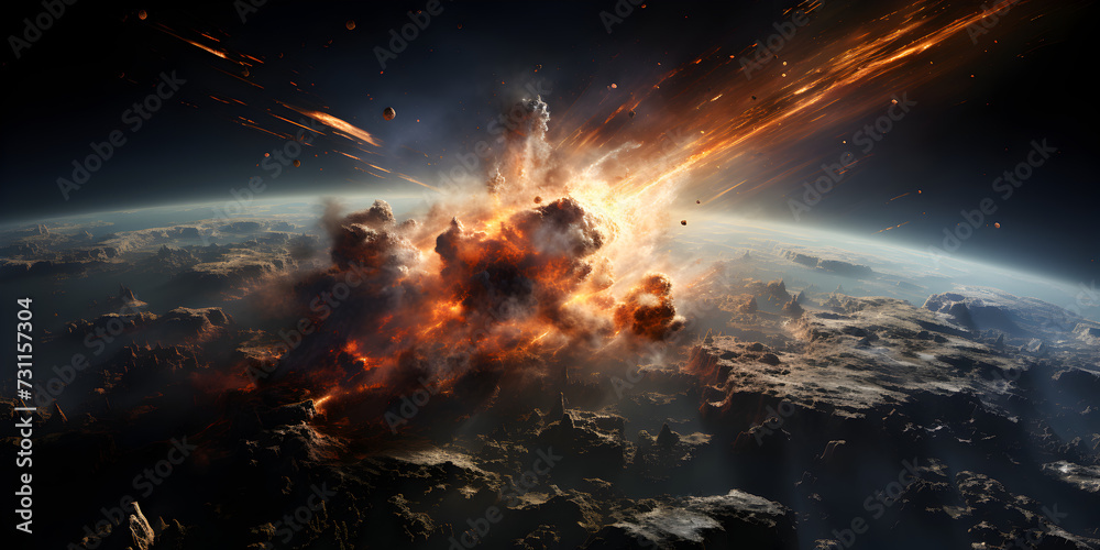 Explosion by planet collision in space