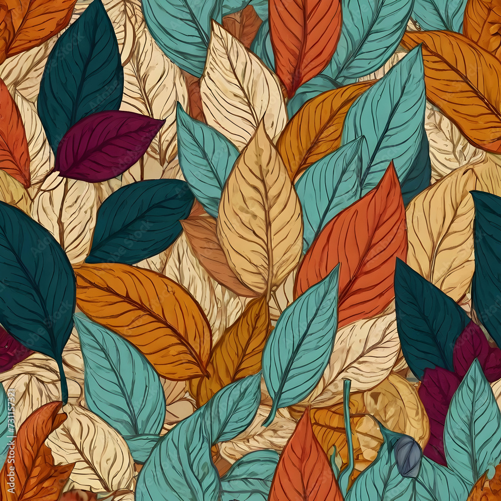seamless pattern with leaves nature  texture,Ai generated 