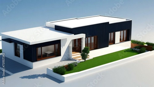 3d house model rendering on white background, Clean and precise 3D illustration modern cozy house. Concept for real estate or property.