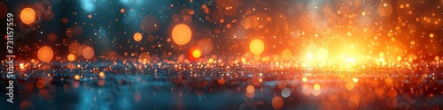 A mysterious amber glow pierces through the rain and heat, casting a blurry light on the dark waters of the night photo