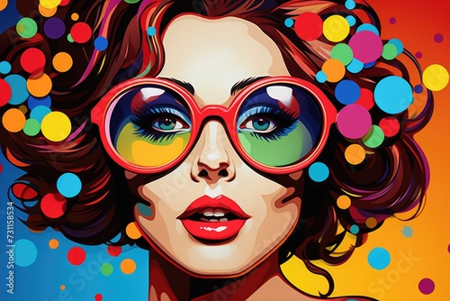 Painting of Woman With Sunglasses, Contemporary Artwork Depicting a Fashionable, Pop Art rendition of Mothers Day, complete with vibrant colors and comic strip style bubbles, AI Generated