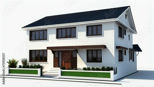 3d house model rendering on white background, Clean and precise 3D illustration modern cozy house. Concept for real estate or property. © Samsul Alam