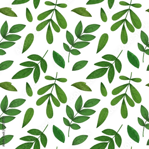 Seamless pattern of leaves  watercolor on a white background.