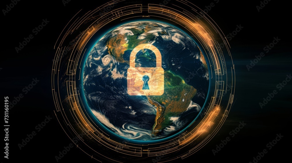 Worldly Protection: Signs Encircling the Globe Against the Lock Symbol