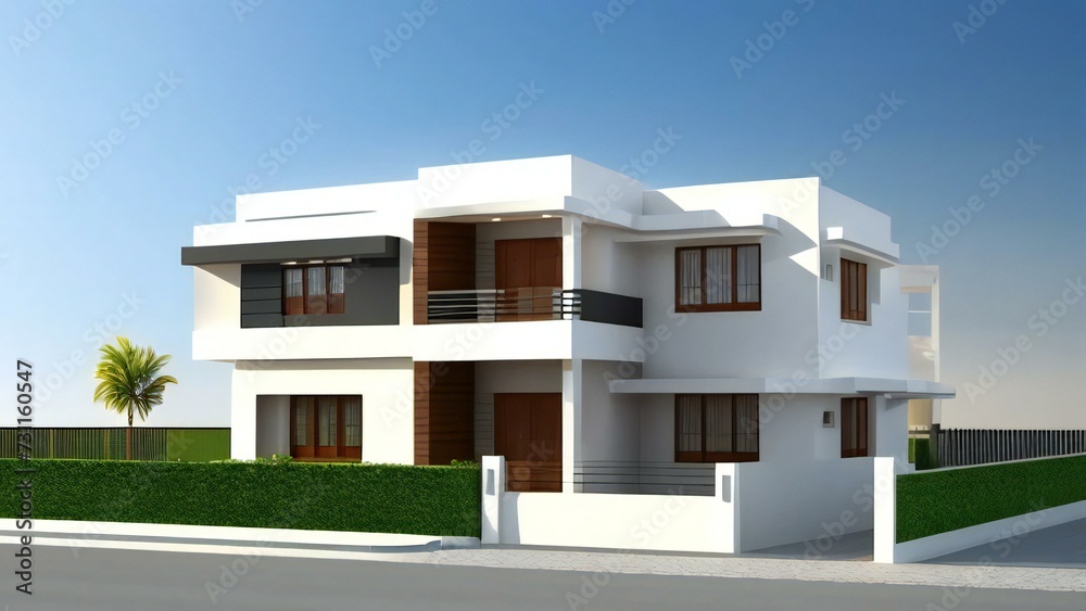 3d house model rendering on white background, Clean and precise 3D illustration modern cozy house. Concept for real estate or property.