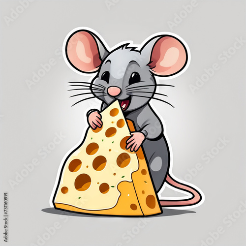 mouse with cheese in flat style design isolated in the center of the image with a solid color background 