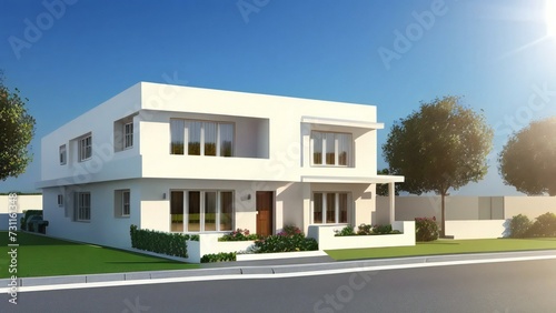 3d house model rendering on white background, Clean and precise 3D illustration modern cozy house. Concept for real estate or property.