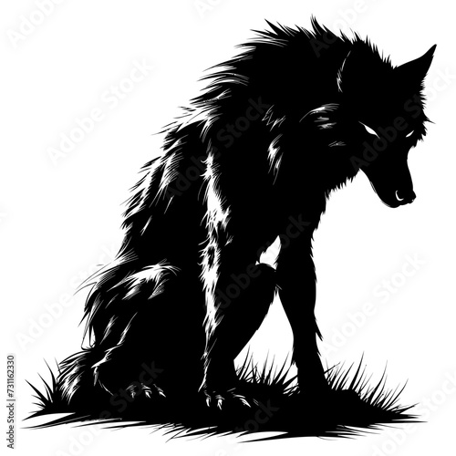 Silhouette warewolf or occasionally lycanthrope or lycan monster black color only full body photo