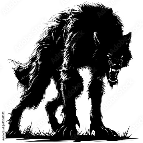 Silhouette warewolf or occasionally lycanthrope or lycan monster black color only full body