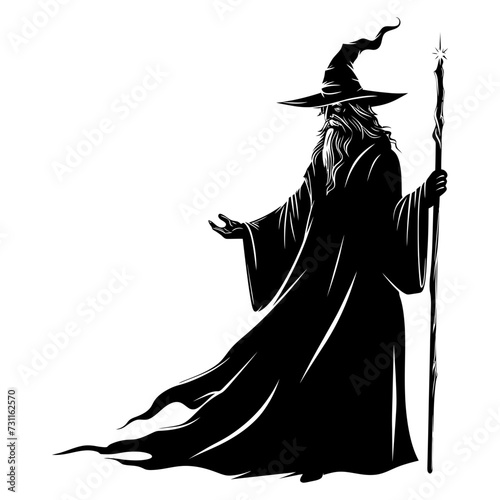 Silhouette wizard with wand black color only full 